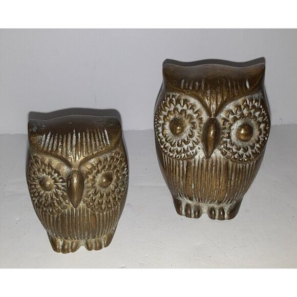 Other - 2 Vintage Brass Owl Figurines, Paperweights Sculptures (3 tall and 2 1/4 tall)